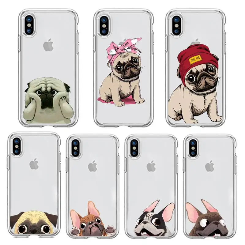 

Cute Pug Dog French Bulldog Phone Case Transparent soft For iphone 5 5s 5c se 6 6s 7 8 11 12 plus mini x xs xr pro max