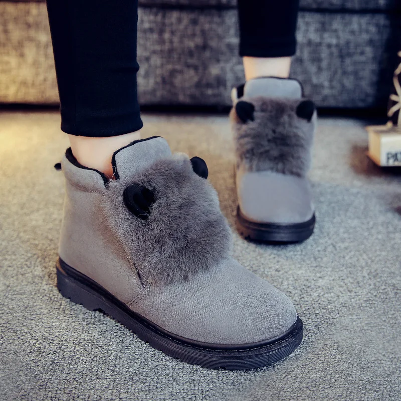 

ugged women's shoes Leather snow boots furry wild Korean fashion boots thick warm non-slip DR. Martin thick-soled cotton shoes