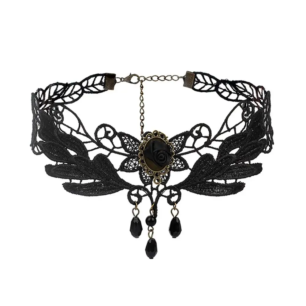 Rose Pendant Choker Goth Necklace • Aesthetic Clothes Shop