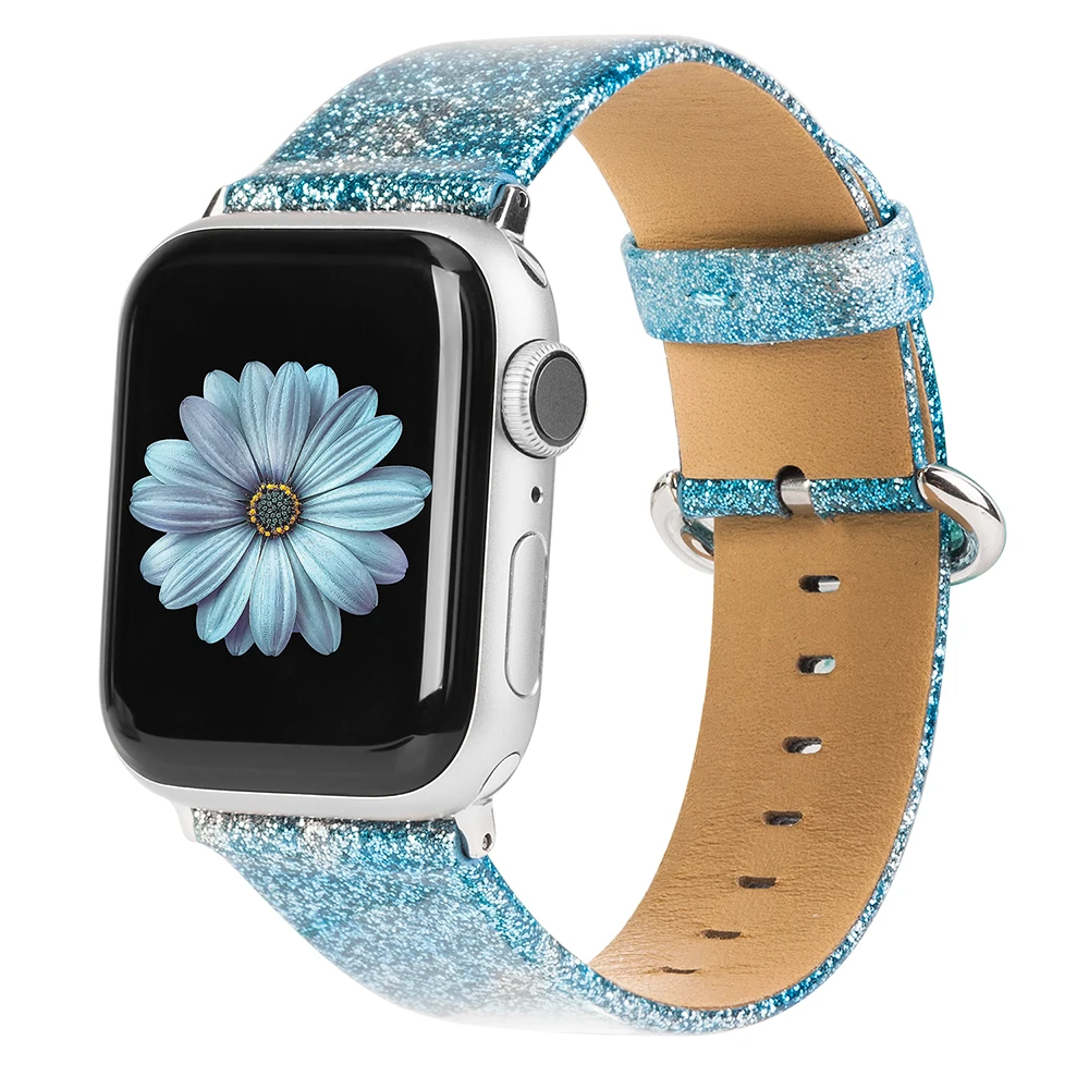 Кожаный ремешок для Apple Watch 38 мм 40 мм для женщин с блестящими бриллиантами 42 мм 44 мм настоящий Блестящий ремешок для iWatch серии 5 4 3 2 1