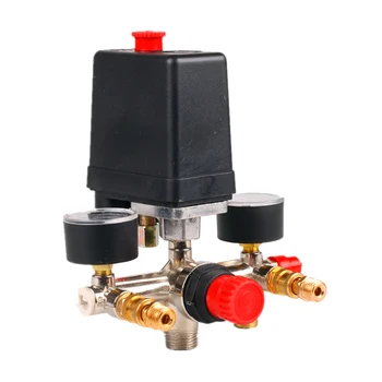 

Durable Air Compressor Switch Set Regulator Easy Install Accessories Gauges Tool Relief Manifold Pressure Control 90-120PSI
