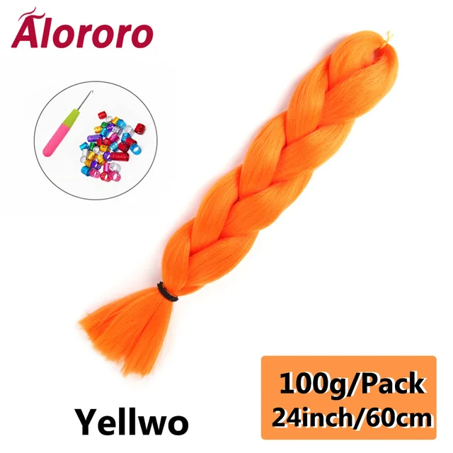 Alororo Synthetic Kanekalon Hair 24 Inch Ombre Extensions Hair for Braids Afro Blue Pink Purple Crochet Braiding Hair Wholesale 24inches-Yellow