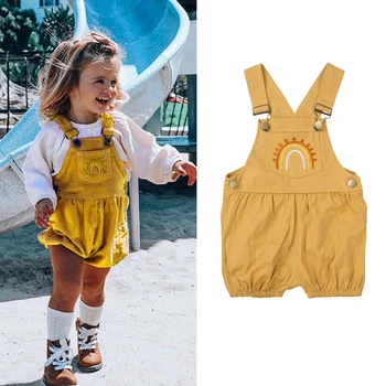 

2020 Newest Hot Cute Toddler Kid Baby Girl Summer Clothes Embroidery Rainbow Romper Jumpsuit Overalls Bib Pants Outfit 6M-4T