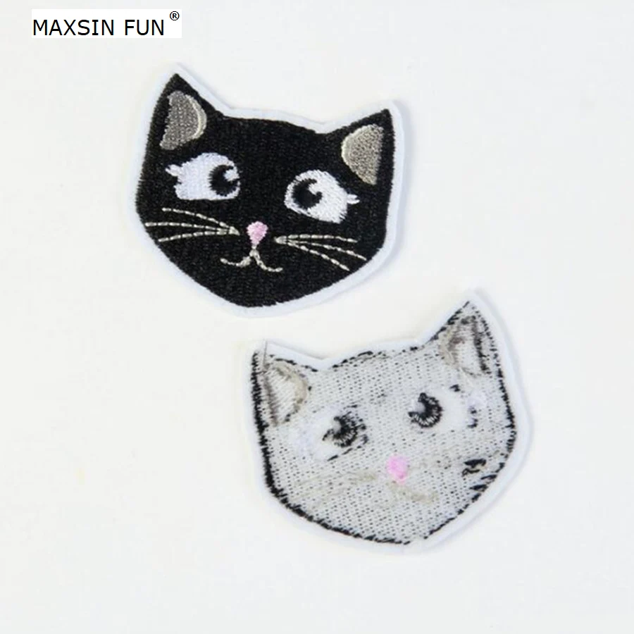 Maxsin Fun 1 шт. вышитая утюгом черная голова кота нашивка аппликация вышитые наклейки
