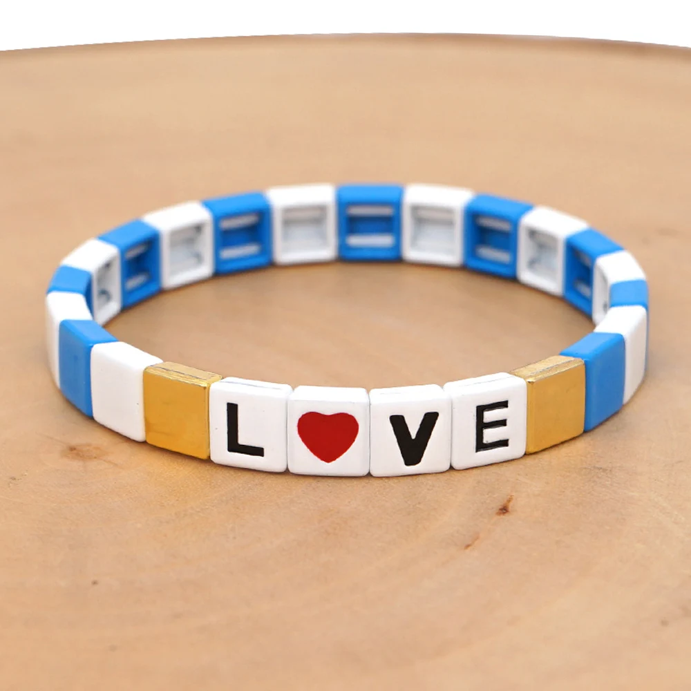

Shinus Love Letter Bracelets For Women Enamel Tile Bracelet Femme Couple Custom Pulseras Mujer 2019 Couple Summer Jewelry Gifts