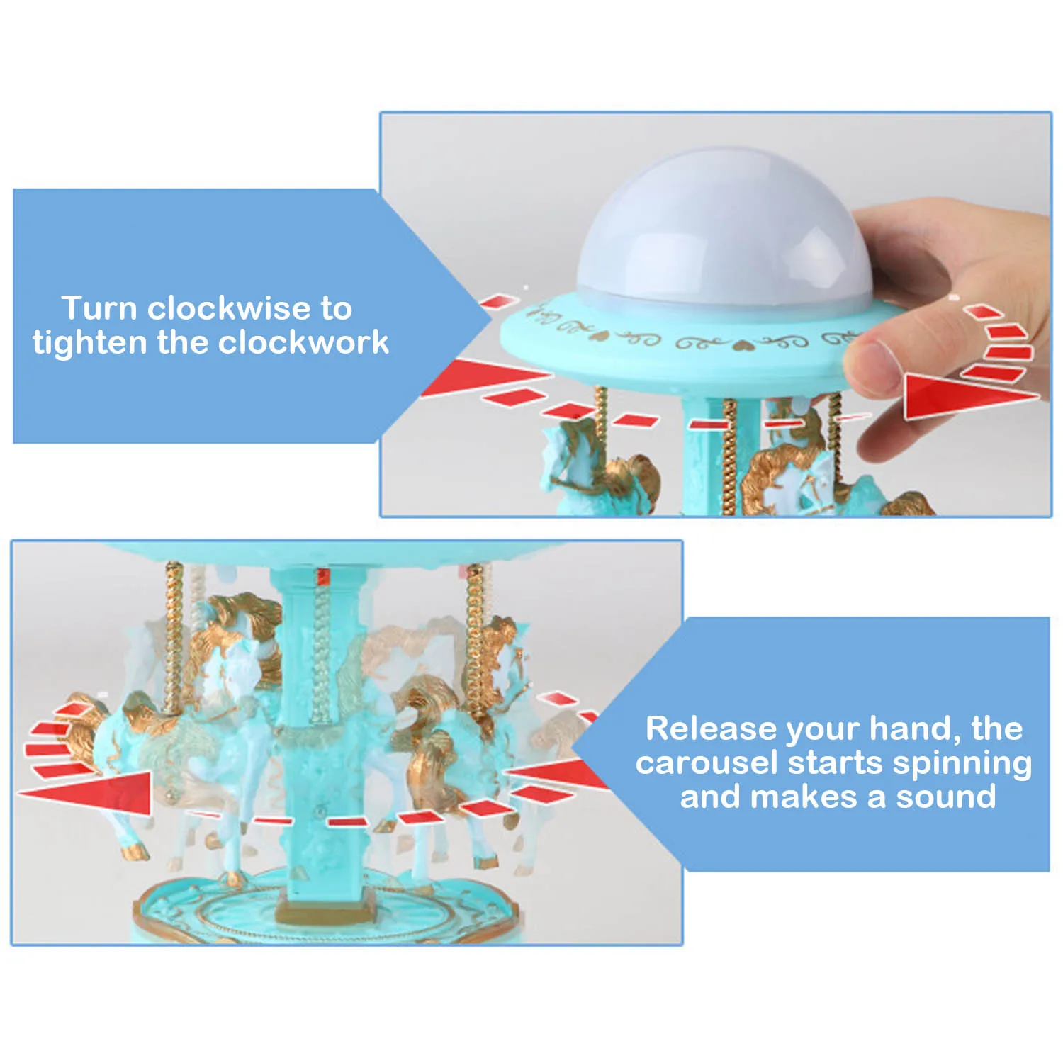 Bevigac Cute Rotating Horse Carousel Style Lights Shine Music Box Projector for Home Valentine Day Birthday New Year Child Gifts