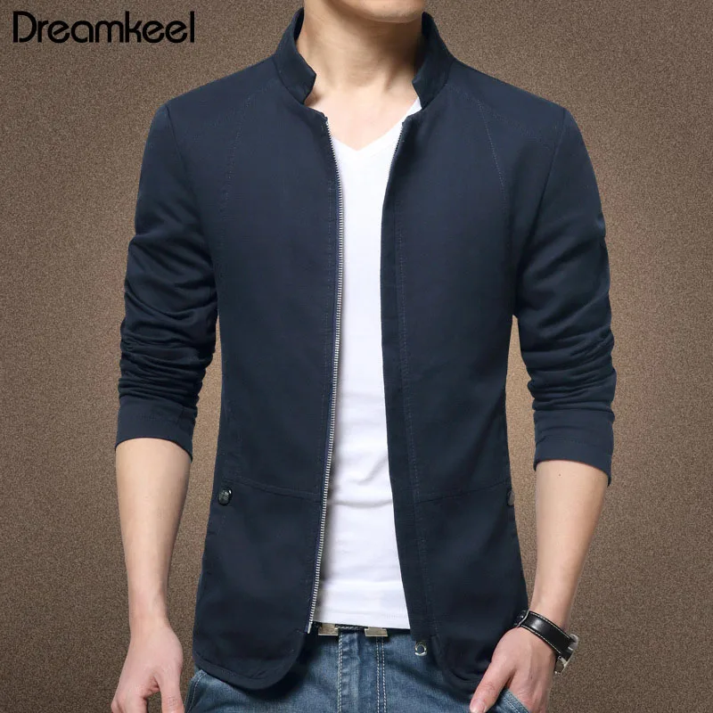 Тёмно-синий Fashion Windbreaker Coat Man British Style Mens Jacket Coat Cotton Solid Casual Jacket Men Slim Fit Stand Jackets Male Y1 - Цвет: Тёмно-синий
