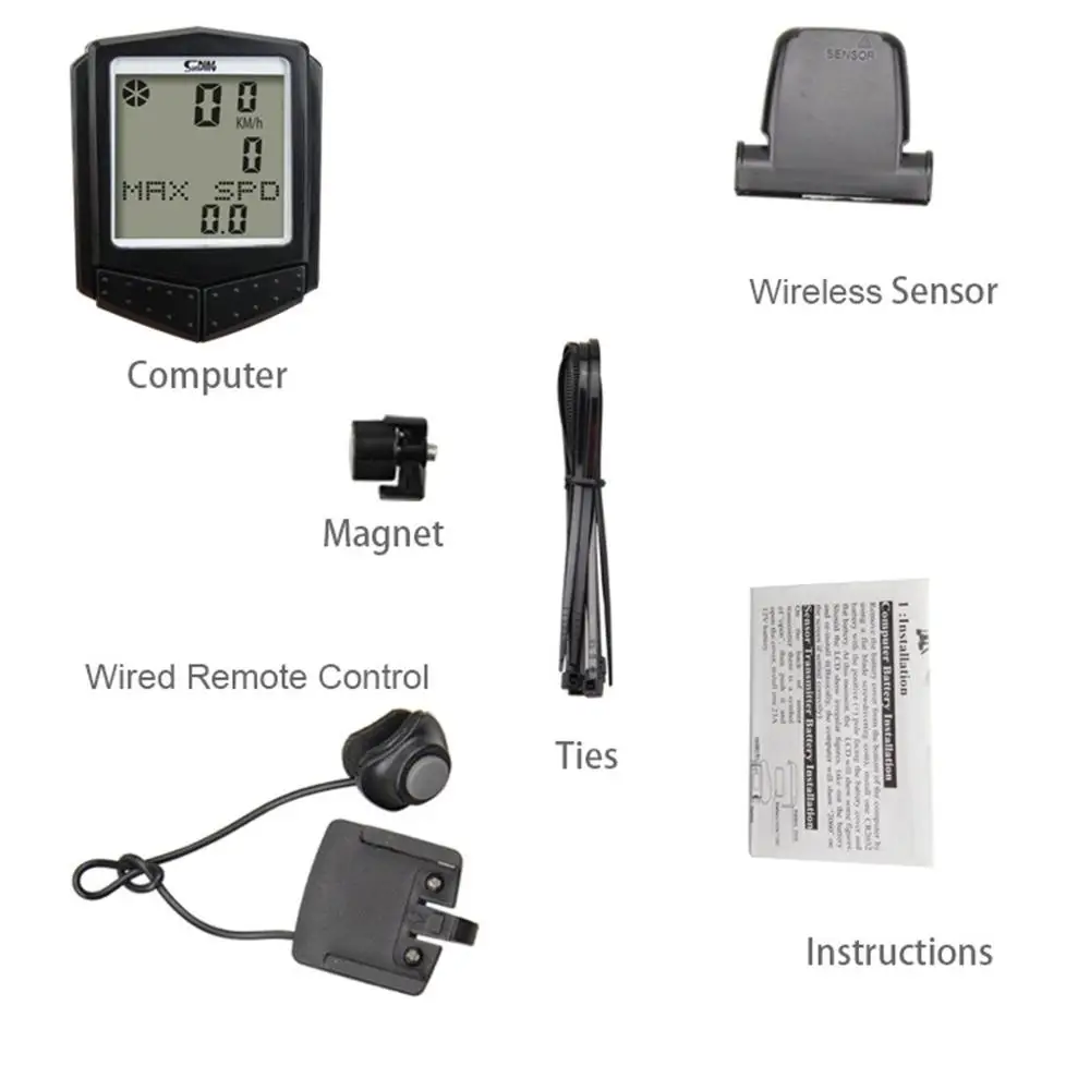 Wireless Waterproof Bicycle Odometer Cycle Computer Multi-Function LCD Display Wired remote control#2c12