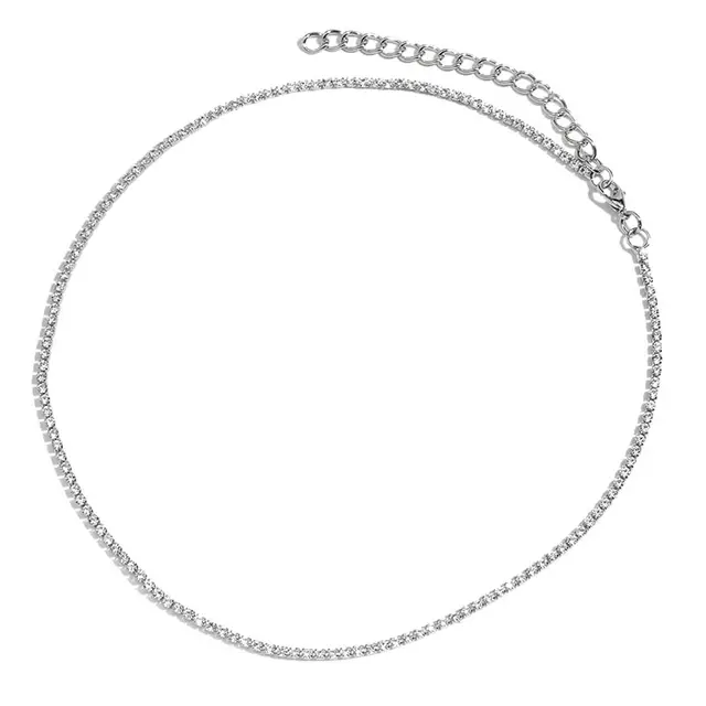 Caraquet Ice out A-Z Letter Initial Pendant Necklace Silver Color Tennis Chain Choker Necklace Female Fashion Statement Jewelry A0262SL