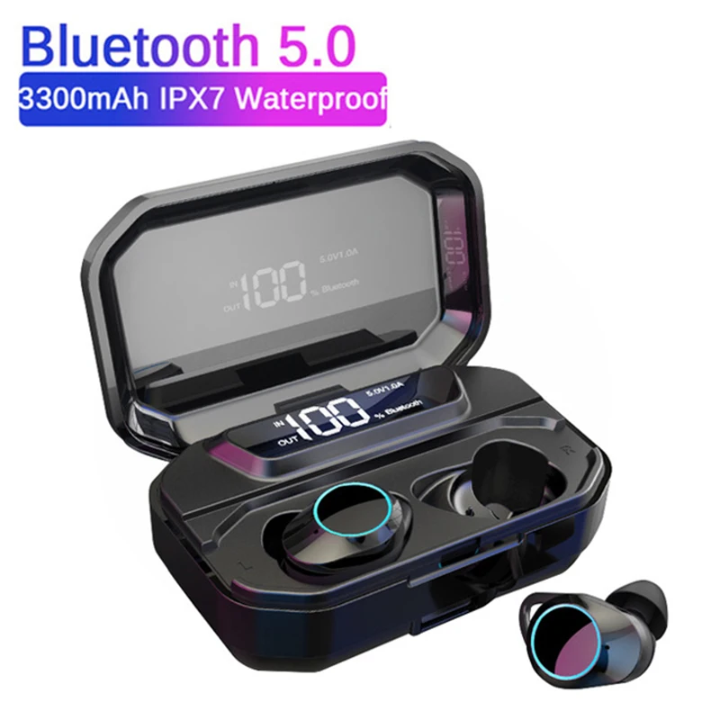 

G02 TWS 5.0 Bluetooth 6D Stereo Earphone Wireless Earphones IPX7 Waterproof Earphones 3300mAh LED Display Smart Power Bank