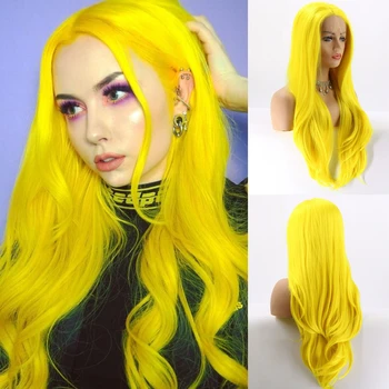 

Lvcheryl Yellow Color Natural Straight Hand tied Heat Resistant Hair Synthetic Lace Front Wigs for Cosplay Drag Queen Make up
