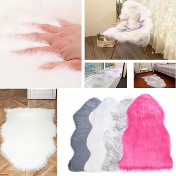 

Fur Artificial Sheepskin Hairy Carpet Living Room Bedroom Rugs Skin Fur Plain Fluffy Area Rugs Washable Bedroom Faux Mat