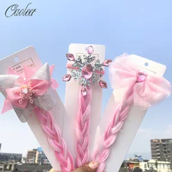 New Princess Pigtail Elastic Hair Band for Girls with Twist Braid Wig Lace Bow Sequin Snowflake Hair Ties Scrunchies Headwear