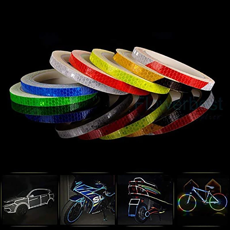 

Bike Safety Reflective Tape Fluorescent Warning Lighting Sticker Adhesive Tape Roll Strip for Beautify Bicycle Decoration