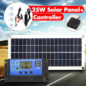 

25W 12V Solar Panel Dual USB with Car Charger Output 10/20/30/40/50A USB Solar Charger Controller for Outdoor Camping LED Light