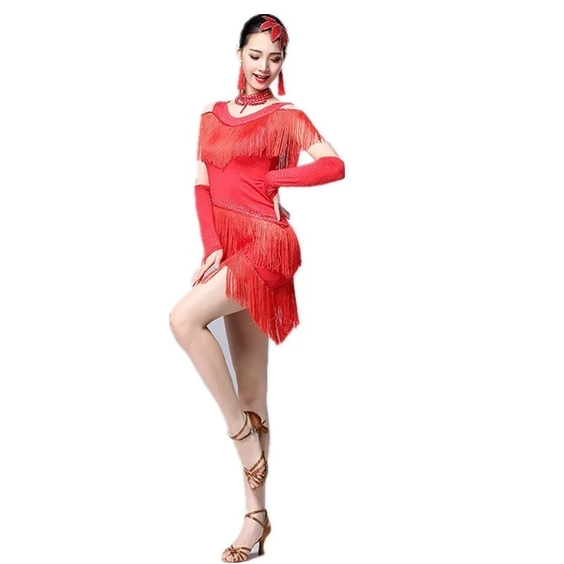 Latin Dance Costume Women Ballroom Tango Salsa Cha Cha Tassel Latin