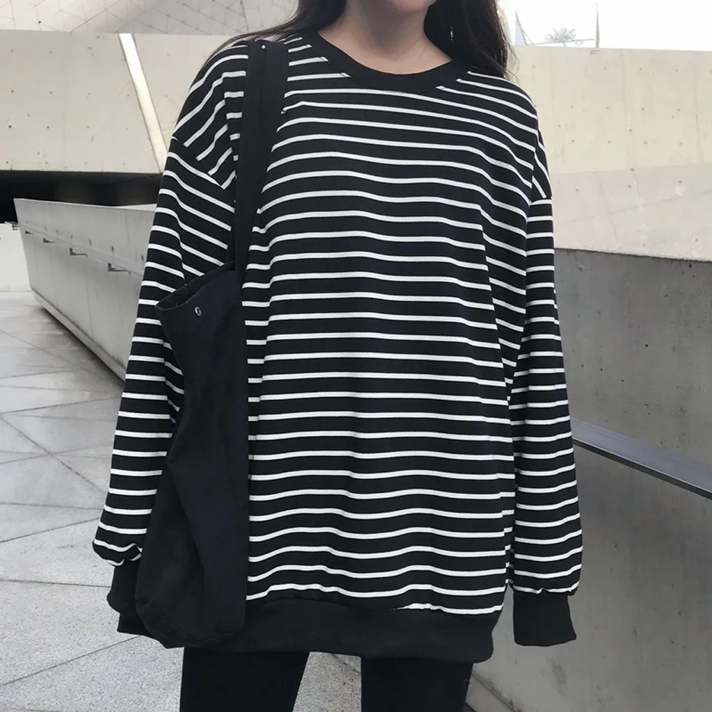 Hoodies Women Autumn 2019 Striped o-neck Harajuku Streetwear Oversized Hoodie Hoodies And Sweatshirts Women Pullovers Clothes