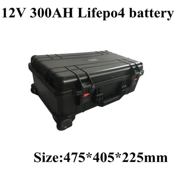 

Waterproof 12V 300AH Lifepo4 Battery Lithium BMS with Wheel Trolley for Boat Solar System Golf Cart EV UPS + 20A Charger