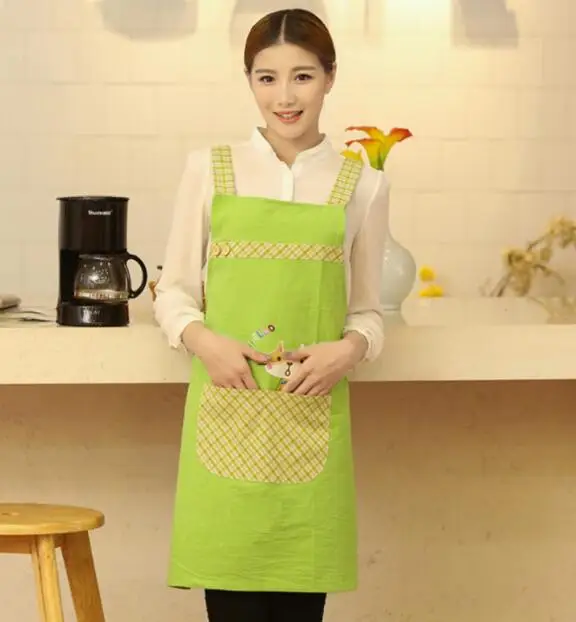 Classic Style Cute Tea Shop Kindergarten Apron Women Adult Work Wear Gown Cotton Overall Aprons Logo Print