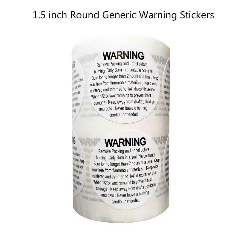 

1.5 inch Round Generic Warning Stickers Jar Container Labels (White Black) - Warning Jar Container Stickers 500 per roll