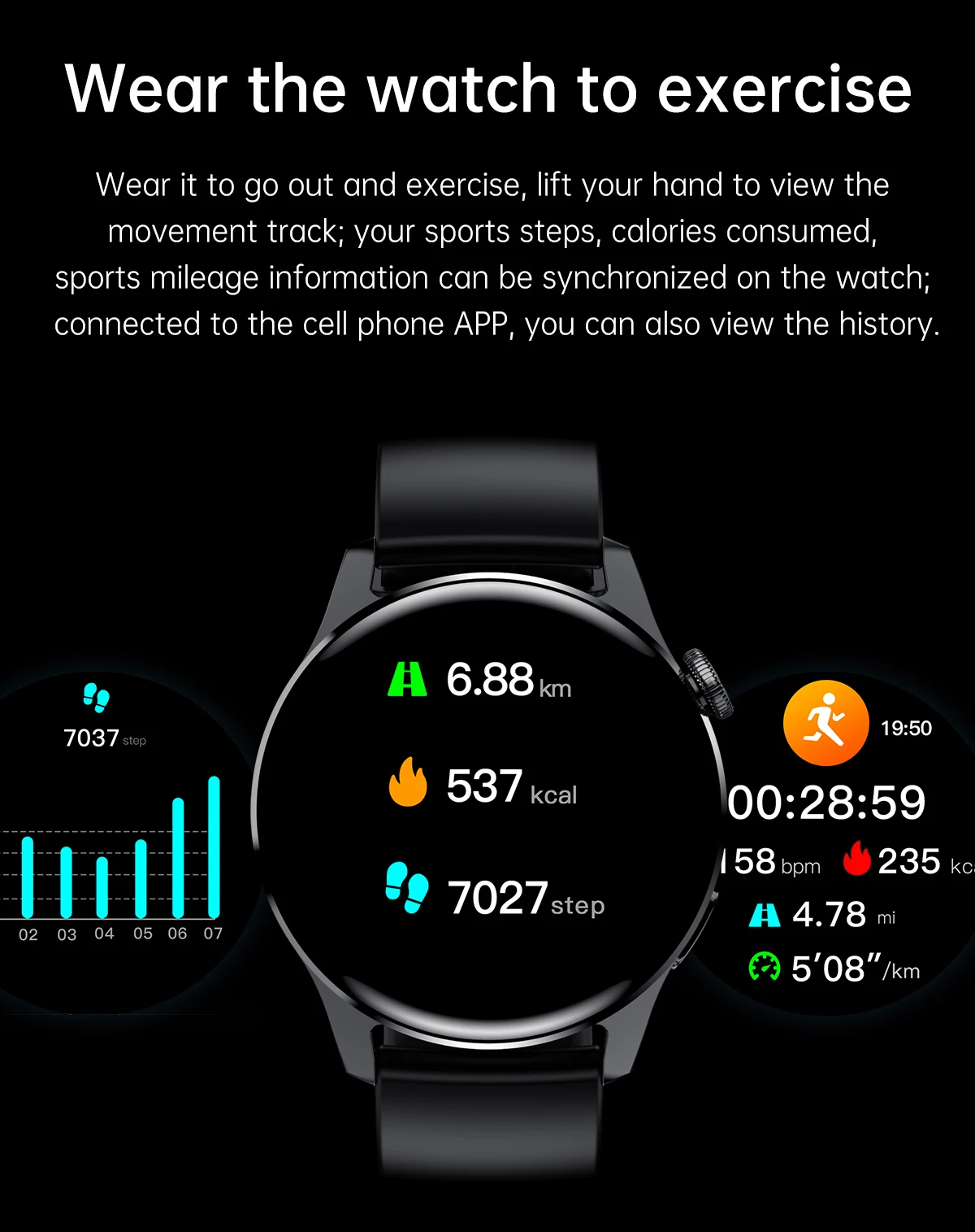 Smartwatch esportivo masculino à prova d'água, relógio
