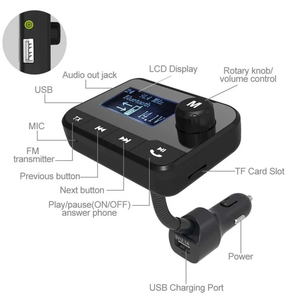 Беспроводной Bluetooth fm-передатчик модулятор Автомобильный MP3-плеер Поддержка TF Ручной USB зарядное устройство цифровой дисплей автомобиля аксессуар