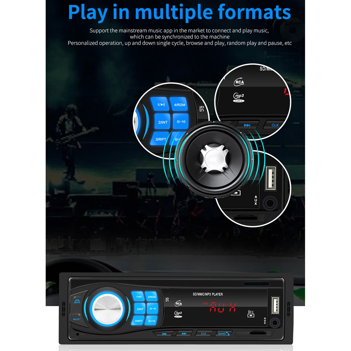 12 В Универсальный Автомобильный Bluetooth MP3-плеер TF/USB/AUX-in/BT аудио плеер USB интерфейс 87,5-108 МГц fm-радио Встроенный смарт BT чип
