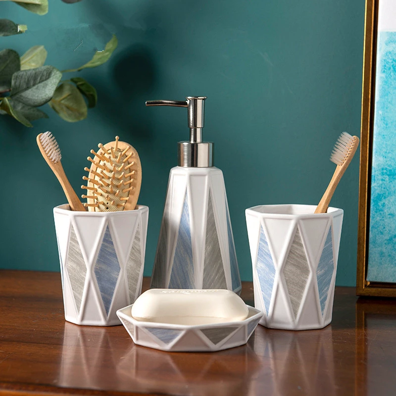 European-style bathroom set simple ceramic wash four-piece bathroom supplies bathroom mug cup bathroom accessories decoration