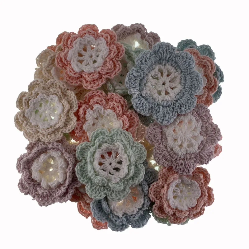 Handmade Cotton Knitting Crochet Flowers For Clothes Applique DIY Craft Scrapbooking Apparel Accessories 5.0cm 5Pcs cotton crochet flowers