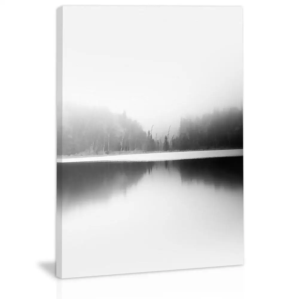 

Black and White Fog Forest Tree Lake Sky Wall Art Decor Canvas Painting Kitchen Prints Pictures for Home Living Dining Room