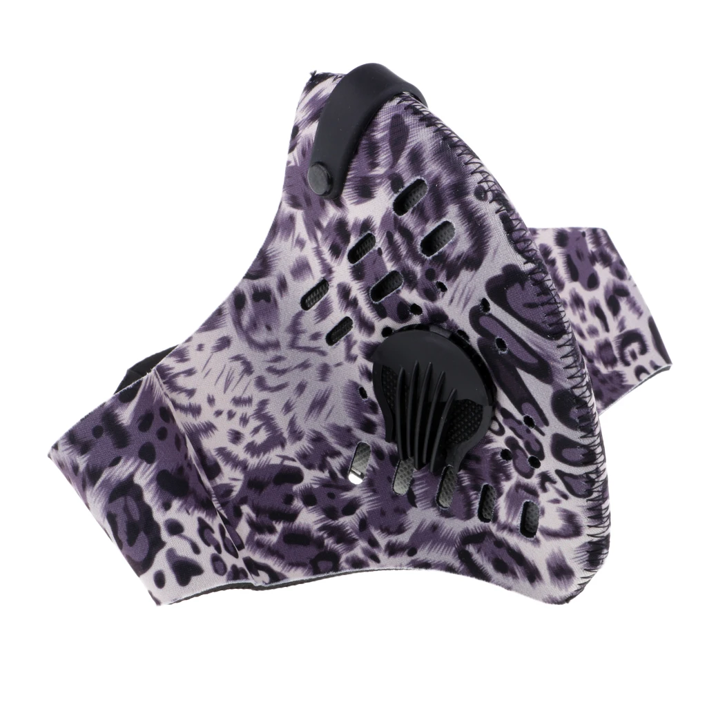 Workout Face Mask Cycling Dust Windproof Activated Carbon Mouth Muffle with Valve Filter Both for Women& Men - Цвет: Leopard Print Purpl