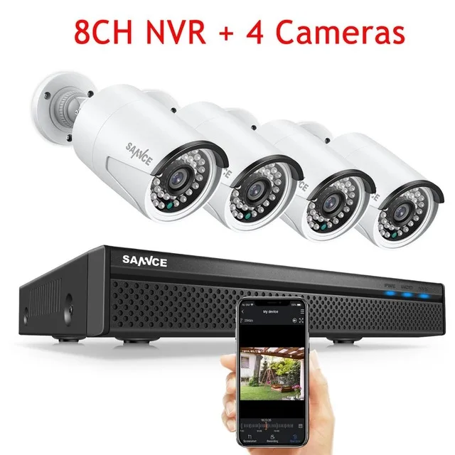 SANNCE 8CH POE 5MP NVR комплект CCTV система безопасности 2MP ИК наружная Водонепроницаемая ip-камера с микрофоном аудио запись комплект видеонаблюдения - Цвет: 4pcs cameras