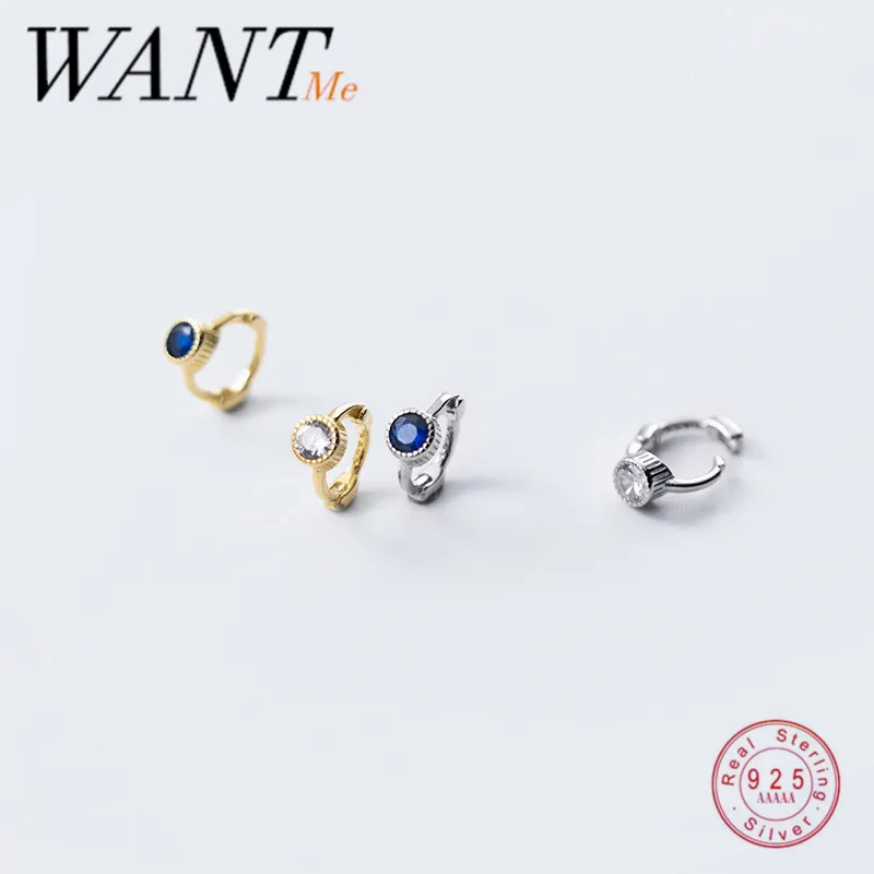 WANTME Настоящее серебро 925 пробы маленькие синие белые циркониевые круглые ушные
