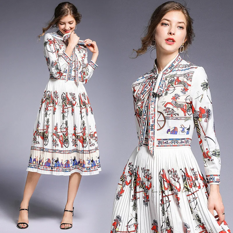 

2019 Autumn New Products WOMEN'S Dress Europe And America Versitile Fashion Waist Hugging Slim Fit Slimming Pleat Positioning Fl
