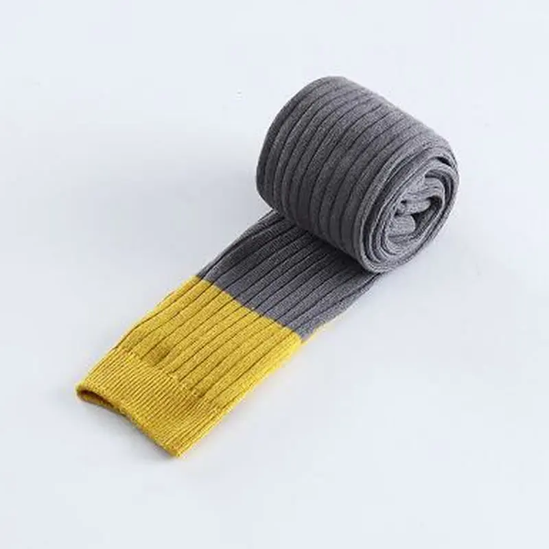 Yellow grey Двухцветные детские леггинсы на весну и лето, детские колготки из чесаного хлопка - Цвет: Yellow grey
