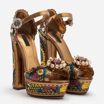 

LxqZym Gemstone Platform Sandals Super High Heel Metal Decor Luxury Party Shoes Women Formal Bridal Wedding Sandals