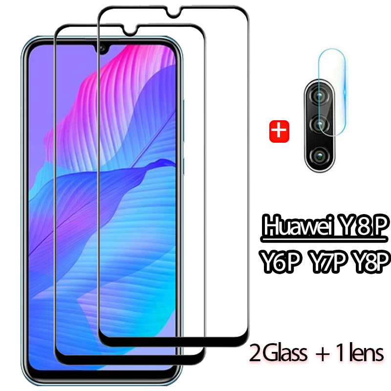 3-в-1 закаленное стекло huawei y8p y7p y6p защита экрана y8 p y 8 камеры Защитное для хуавей |