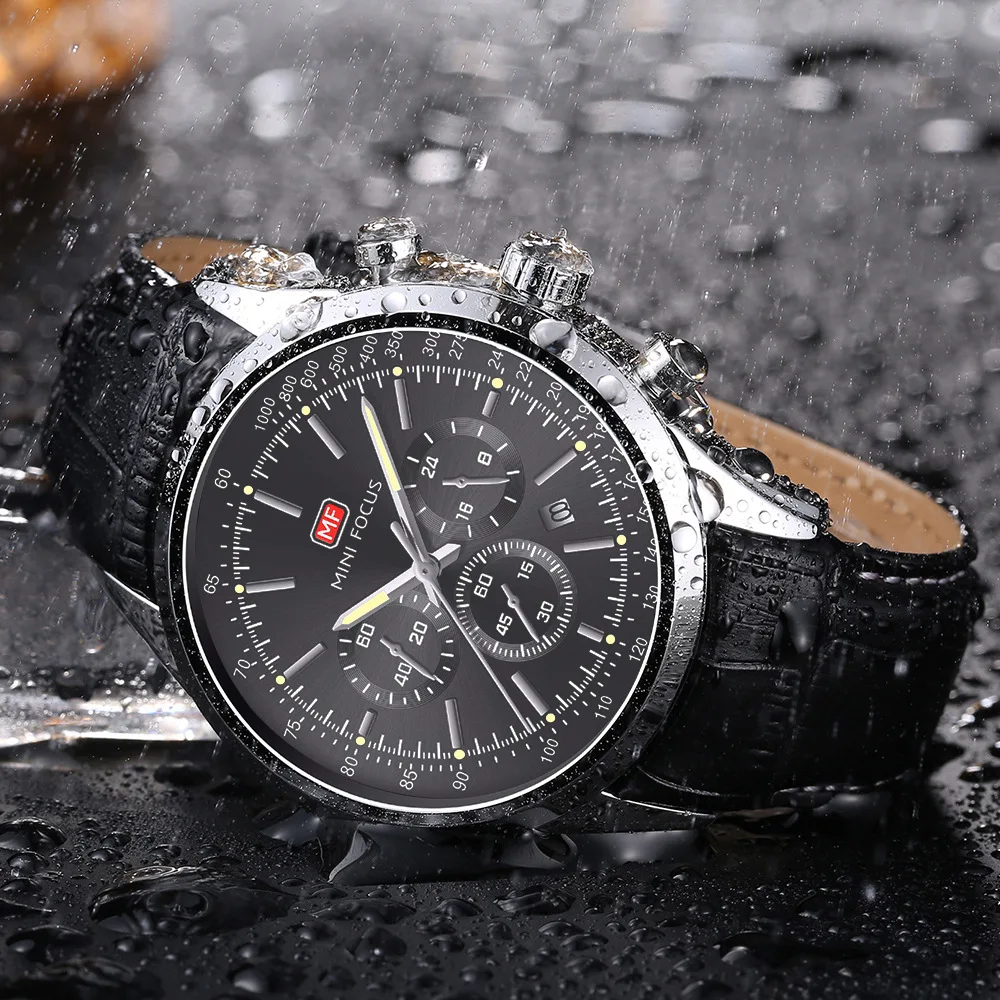 

Mini FOCUS Brand Genuine Product Speed Measurement Men's Watch Analog Stopwatch Calendar Night Light Waterproof Leather Watch St