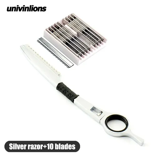 Silverrazor-10blades Univinlions роторная бритва для укладки волос Истончение бритвы; ножницы для парикмахерских прямые парикмахерские бритвы Парикмахерская - Цвет: Silverrazor-10blades