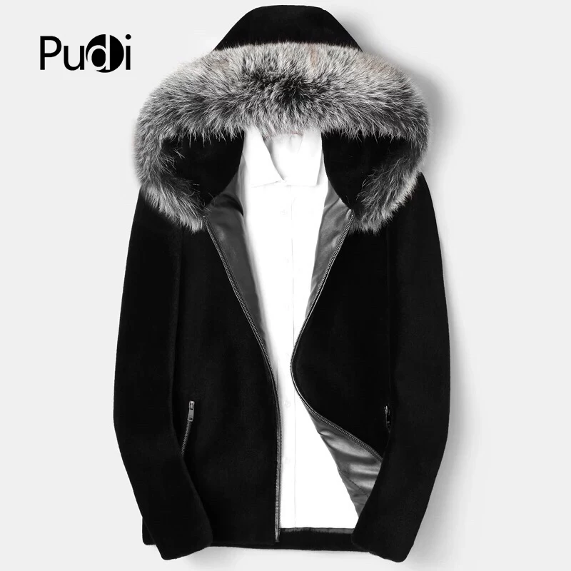 PUDI MT846 Мужская Новая мода шерсть куртки с лисой меховой капюшон, воротник Осень Зима Повседневная Верхняя одежда