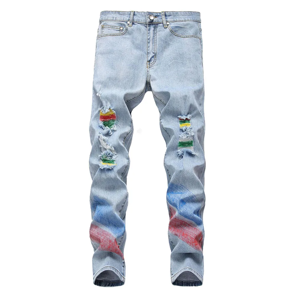 

Idopy Mens Fashion Colorful Painted Jeans Slim Fit Vintage Washed Ripped Denim Pamts Stretch Jean Trousers With Holes