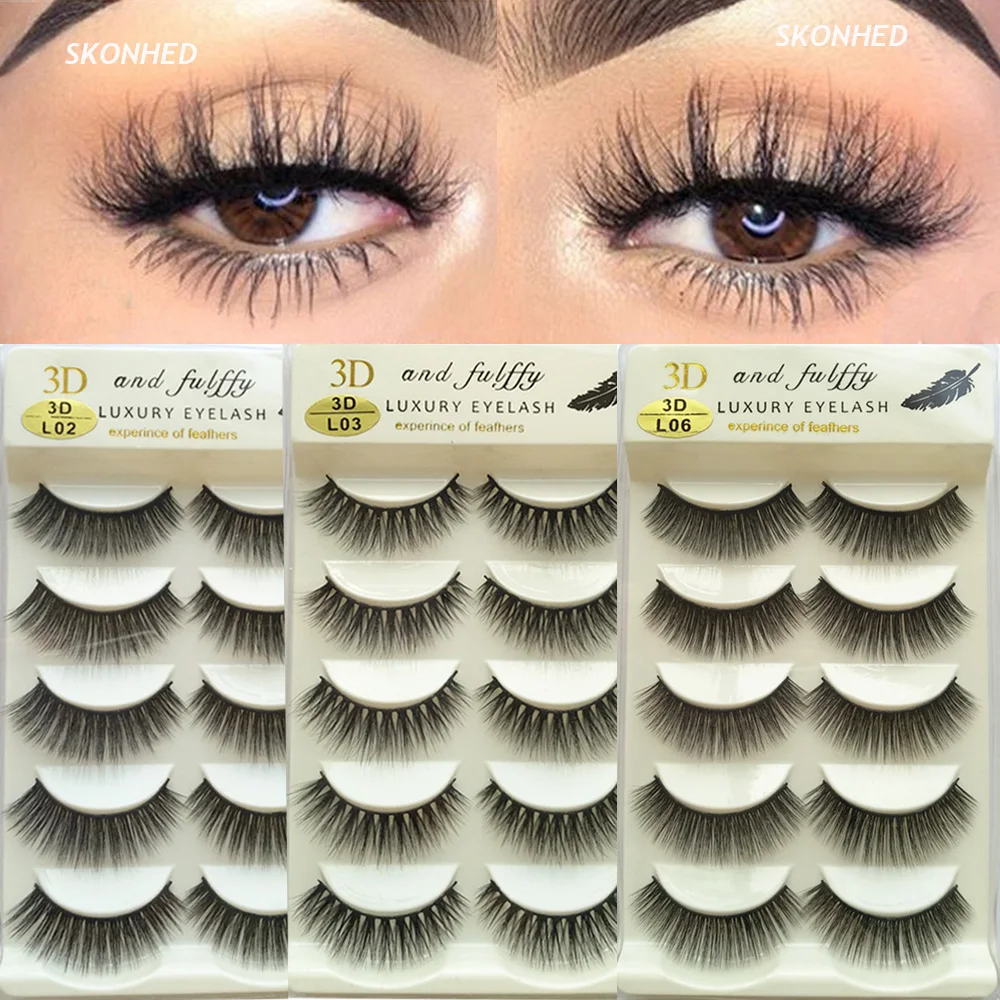

5 Pairs 3D Faux Mink Hair False Eyelashes Wispy Fluffy Handmade Cruelty-free Natural Long Multi-styles Fake Eyelashes Extension