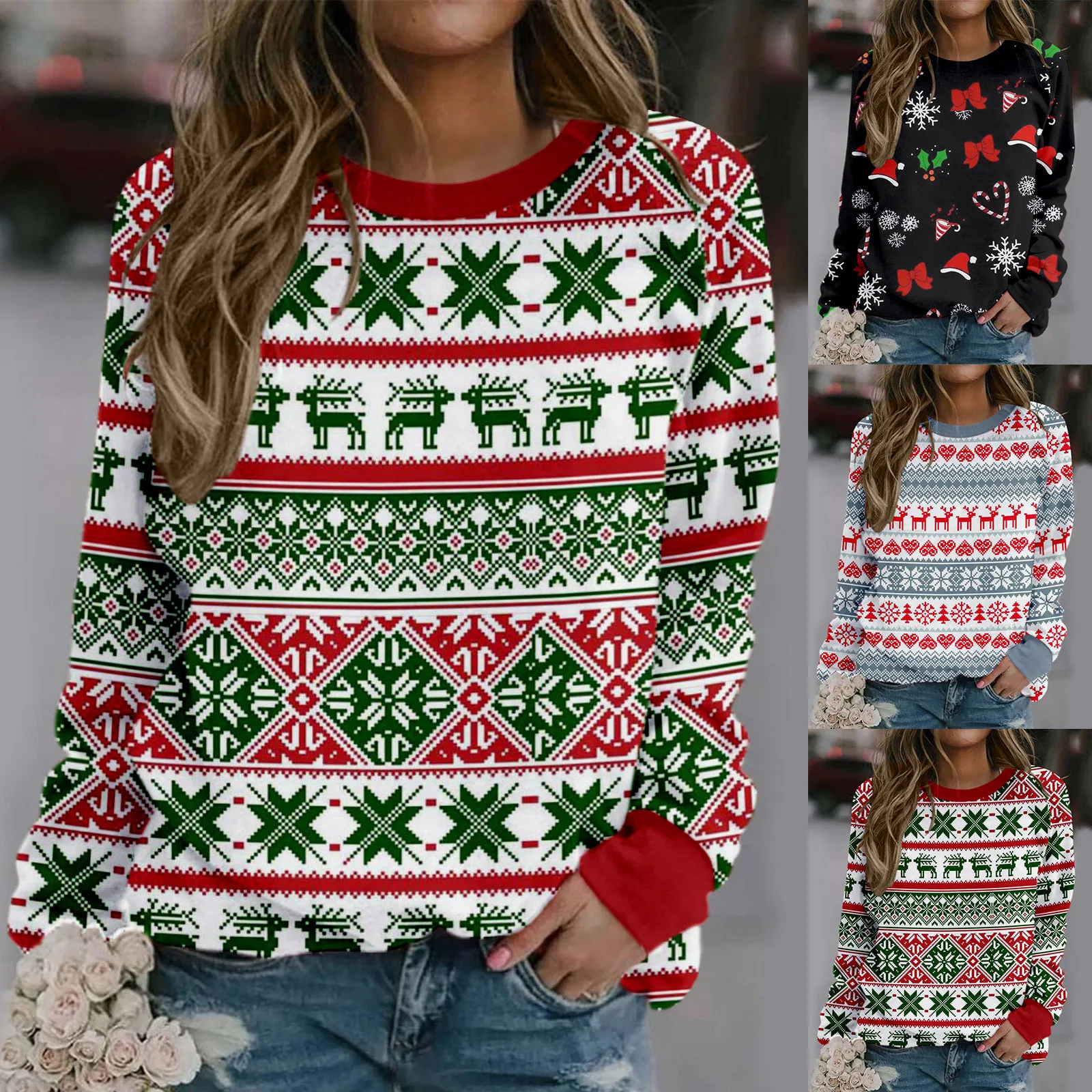 Women Christmas Sweatshirt Christmas Gnome Print Long Sleeve Off Shoulder Sweatshirt Off Shoulder Pullover Shirt(S/M/L/XL/2XL) 2