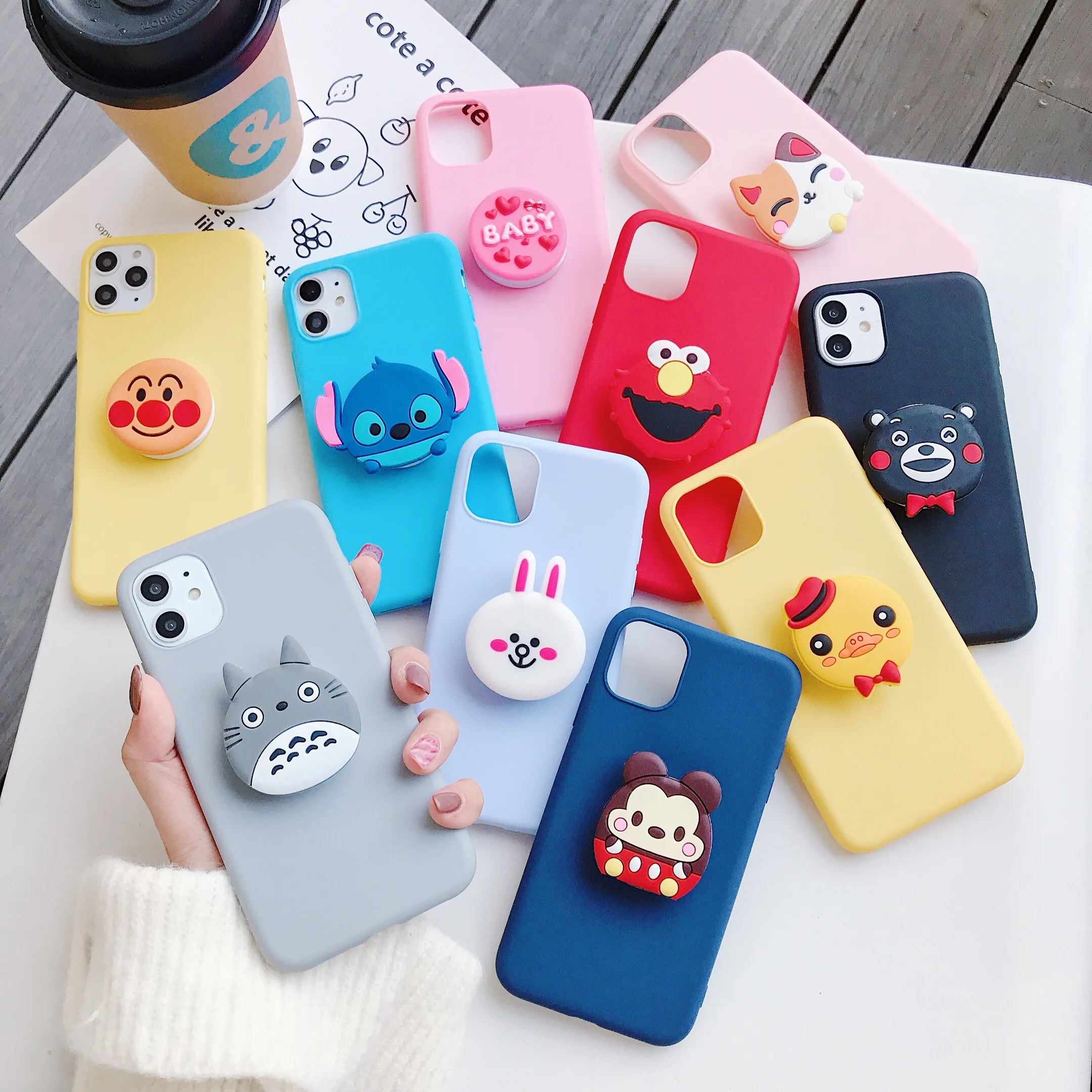 

3D cartoon holder stand Case For Vivo y7s y12 y17 y19 y55 y66 y67 y75 y79 y85 y91 y97 v15 v17 Pro v11i s5 z5x x27 Pro cover