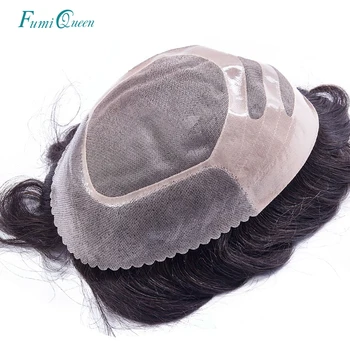 

Ali FumiQueen Mono Lace With Thin PU Mens Toupee Hair Replacement Systems 8x10 inches Indian Remy Hair Toupee Men Hair Piece wig