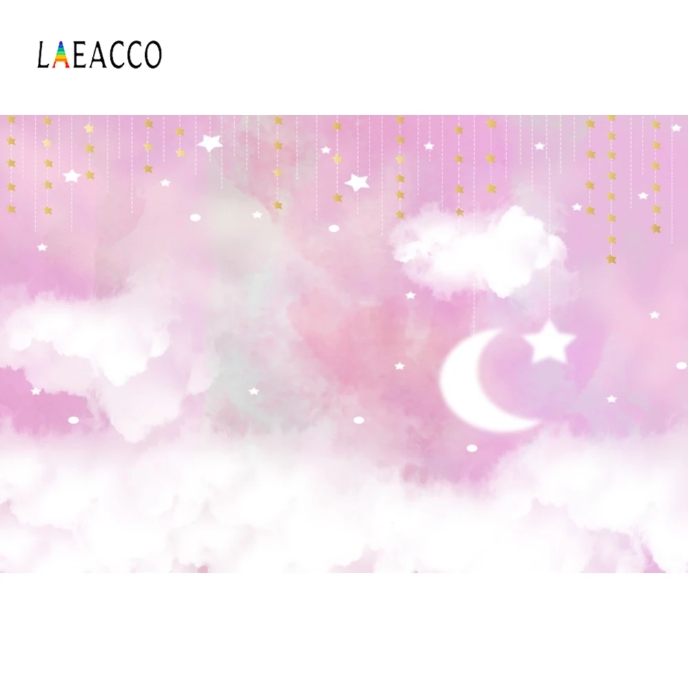 Фотофон Laeacco маленькая принцесса Розовое Небо белые облака луна звезды фото фон
