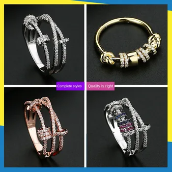 

2020 new 18K black gold multi-circle round buckle rock hip-hop trend temperament diamond ring female women brand jewelry charm