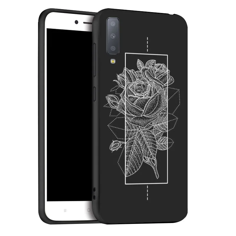 Чехол для Samsung A6 A8 Plus A7 A9 2018 Мягкий силиконовый чехол с 3D рисунком черного цвета на