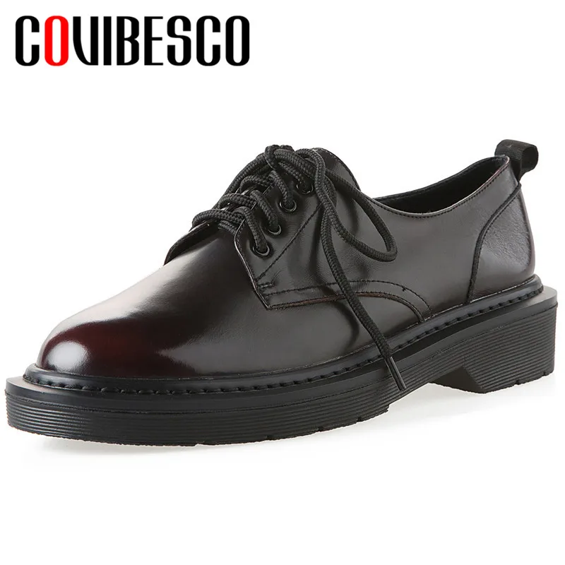 

COVIBESCO 2020 Fashion New Arrival Women Pumps Cow Leather Spring Autumn Casual Round Toe Lace Up High Quality Shoes Women