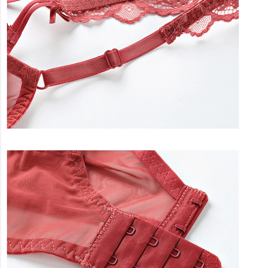 sexy bra and panty set Deep V Large Size Lace Bra and Panty Set Women's Thin Embroidered Push-up Sexy Lingerie Set Women's Red Underwear A B C D E Cup sexy bra set